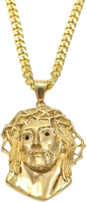 New For Trendy 2025 Men Women Gold Jesus Christ Head Pendant Stainless Steel Gold Color Jesus Face Hip Hop Necklace Chain Fashion Punk Jewelry Fashion Accessories Creative Gift