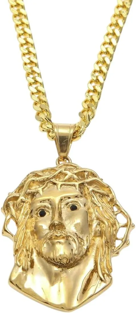 New For Trendy 2025 Men Women Gold Jesus Christ Head Pendant Stainless Steel Gold Color Jesus Face Hip Hop Necklace Chain Fashion Punk Jewelry Fashion Accessories Creative Gift