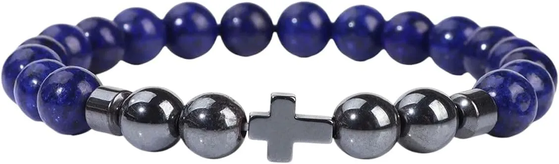 New For Trendy 2025 Natural Stone Bracelet Men Beads Bracelet Handmade Cross Pendant Bracelets Women Prayer Fitness Jewelry For 8Mm Jewelry Fashion Accessories Creative Gift