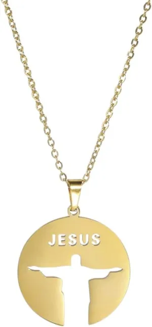 New For Trendy 2025 Stainless Steel Necklace Jesus Silhouette Cut-Out Text Jesus Pendant Necklace For Women Men Jewelry Gift Charms Protection Jewelry Fashion Accessories Creative Gift