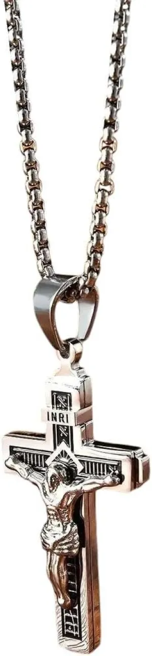 New For Trendy 2025 Vintage Christian Jesus Statue Cross Pendant Necklace Men's Catholic Prayer Faith Lucky Fashion Jewelry Fashion Accessories Creative Gift