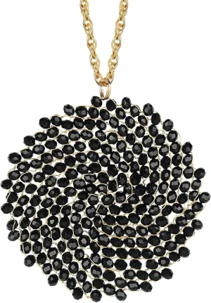 Niumike Long Pendant Necklace for Women - Womens Handmade Long Statement Beaded Crystal Large Disc Circle Pendant Gold Plated Sweater Chain Boho Necklaces