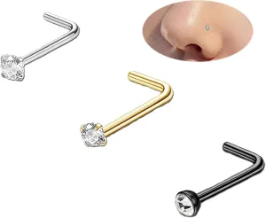 Nose Studs L Shaped 20G 2mm Clear CZ Nose Rings Studs Nose Rings for Women Men Silver Gold Black Nose Studs Nose Piercing Jewerly