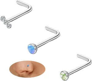 Nose Studs L Shaped 2mm Clear Colorful CZ Nose Rings Studs Nose Rings for Women Nose Studs Blue Opal Nose Ring Stud Nose Piercing Jewerly
