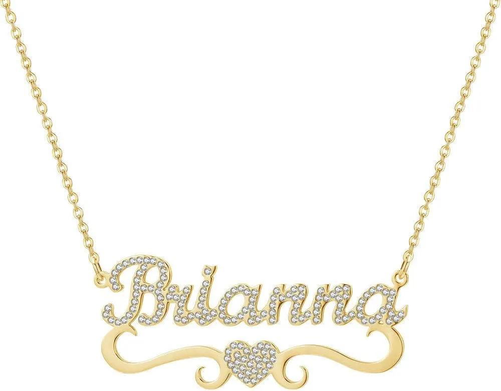 NOUMANDA Full Diamond Personalized Custom Name Necklace Love Heart Pendant Delicate Shining Initial Letter Jewelry for Women