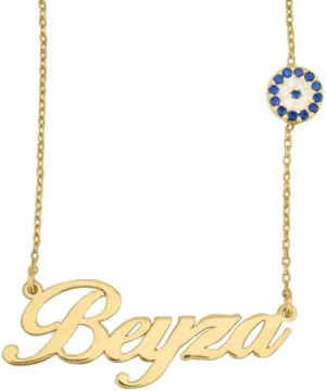 NOUMANDA Personalized Custom Name Necklace Blue Rhinestones Round Evil Eyes Pendant Fashion Delicate Jewelry Gifts