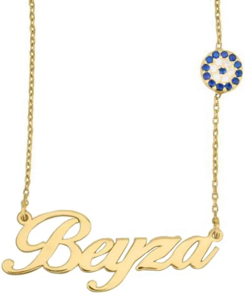 NOUMANDA Personalized Custom Name Necklace Blue Rhinestones Round Evil Eyes Pendant Fashion Delicate Jewelry Gifts