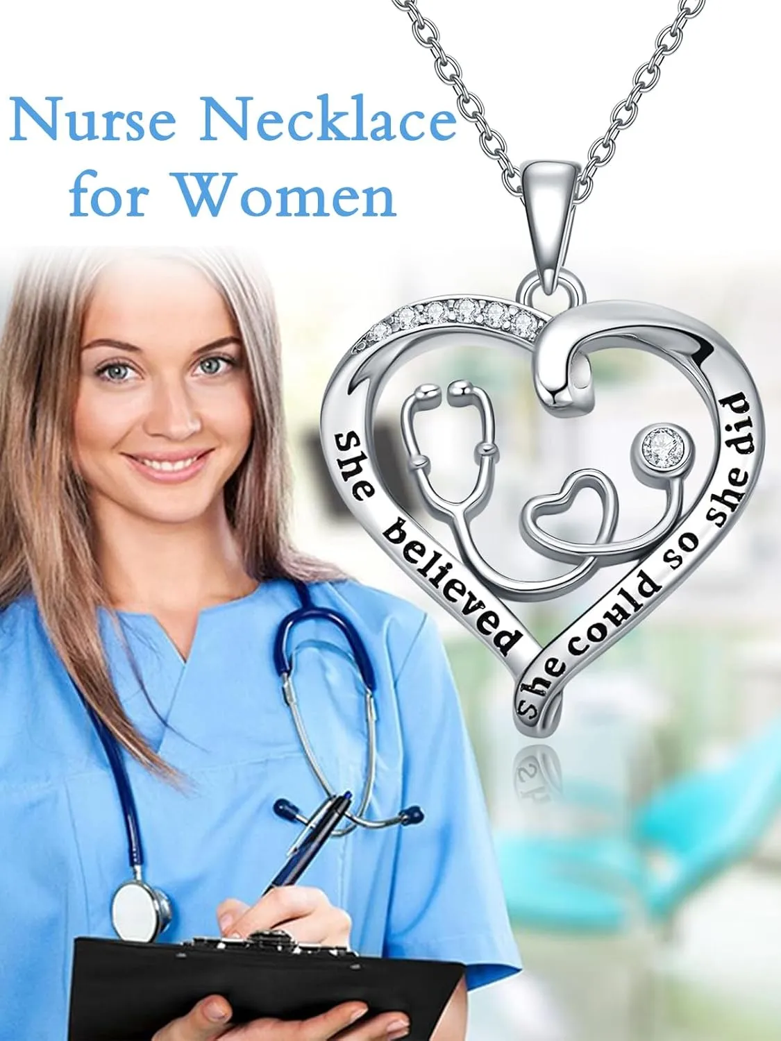 OCJ Nurse Gifts Nurse Pendant 925 Sterling Silver Heart Stethoscope Caduceus Angel Wings RN Necklaces Jewelry Birthday Graduation Gifts for Nurse, Doctor, Medical Student