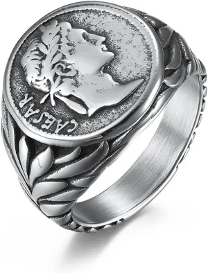 OIDIMS Vintage Roman Caesar Rings Stainless Steel Statement Thumb Middle Knuckle Finger Ring Comfort Fit Personalise Biker Cool Jewelry Gifts for Men Women Bff Birthday Xmas