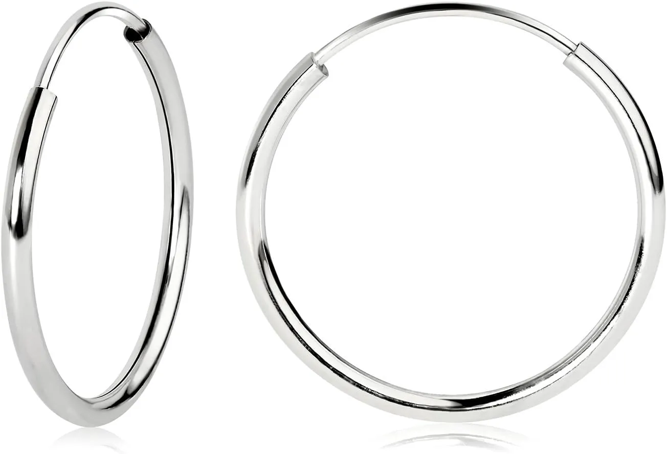 Olivia's Collection 14k White or Yellow Gold Lightweight Endless Hoop Earrings (10-20mm) True 1.0mm width. Piercing to Lobe, Upper-Lobe for a Woman, Man, Teens