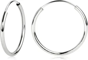 Olivia's Collection 14k White or Yellow Gold Lightweight Endless Hoop Earrings (10-20mm) True 1.0mm width. Piercing to Lobe, Upper-Lobe for a Woman, Man, Teens