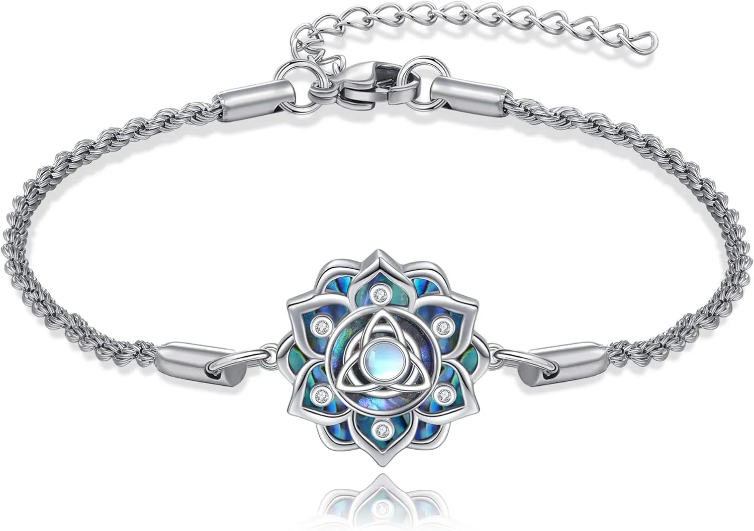 ONEFINITY Moonstone Lotus Bracelet 925 Sterling Silver Abalone Shell Lotus Flower Bracelets Yoga Jewelry Gifts for Women Mom