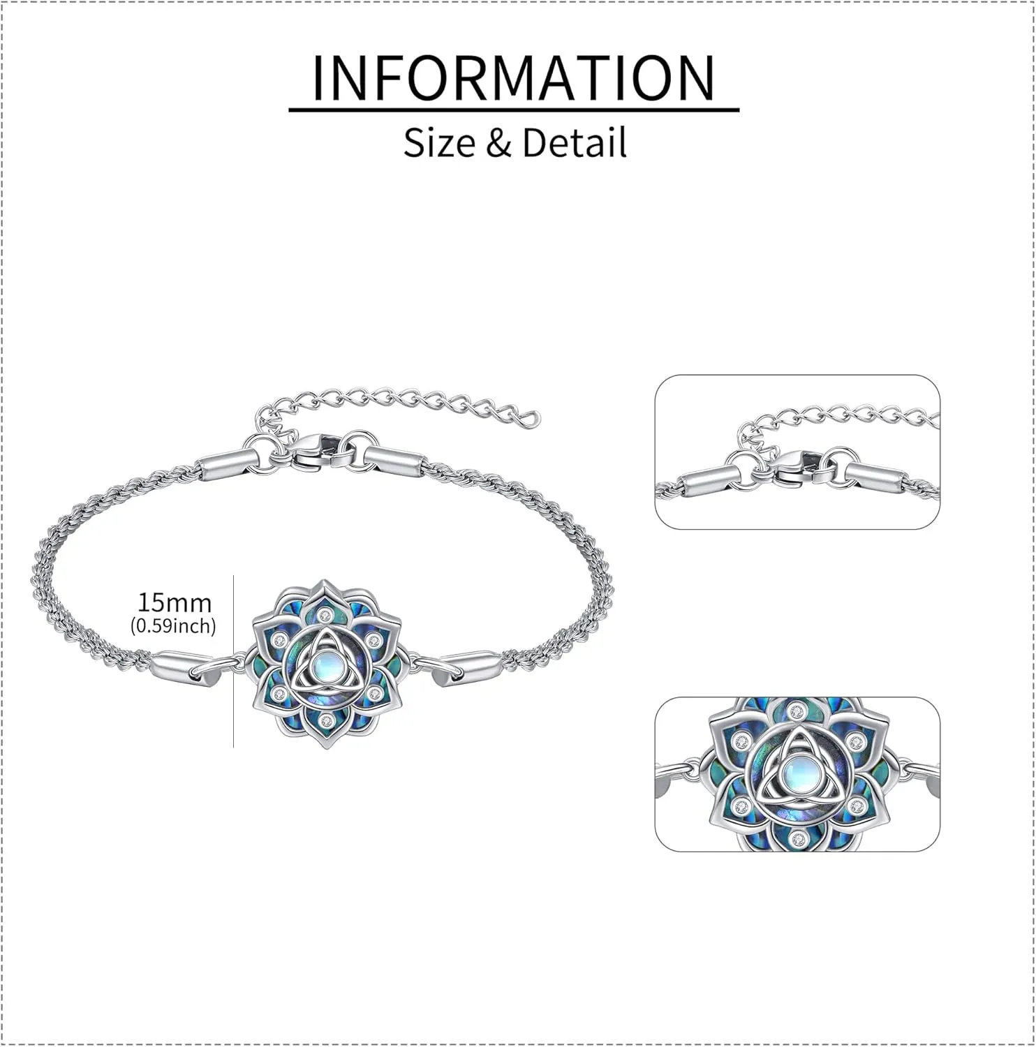 ONEFINITY Moonstone Lotus Bracelet 925 Sterling Silver Abalone Shell Lotus Flower Bracelets Yoga Jewelry Gifts for Women Mom