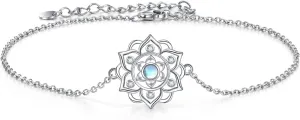 ONEFINITY Moonstone Lotus Bracelet 925 Sterling Silver Abalone Shell Lotus Flower Bracelets Yoga Jewelry Gifts for Women Mom
