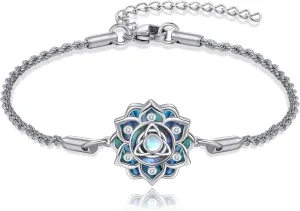 ONEFINITY Moonstone Lotus Bracelet 925 Sterling Silver Abalone Shell Lotus Flower Bracelets Yoga Jewelry Gifts for Women Mom