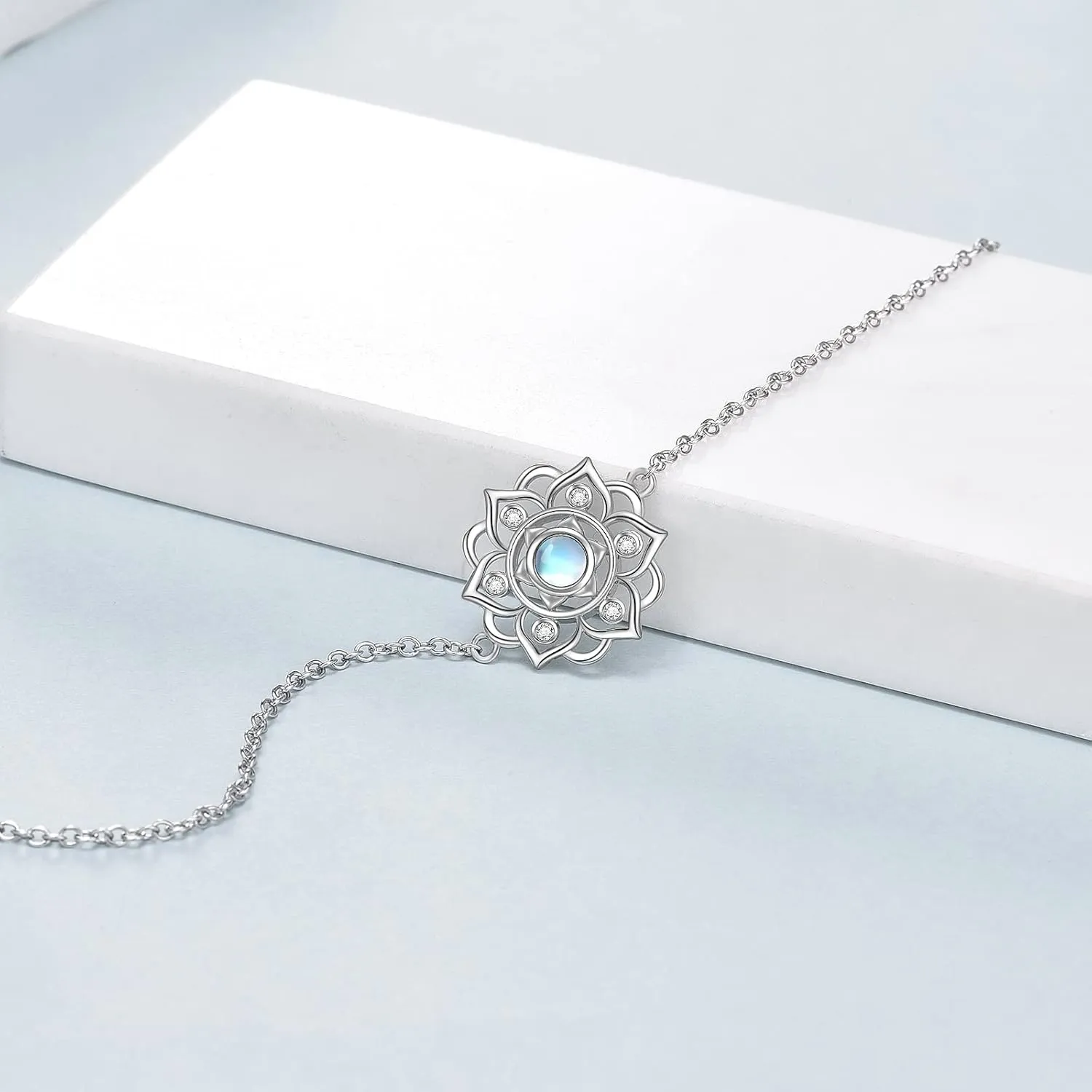 ONEFINITY Moonstone Lotus Bracelet 925 Sterling Silver Abalone Shell Lotus Flower Bracelets Yoga Jewelry Gifts for Women Mom