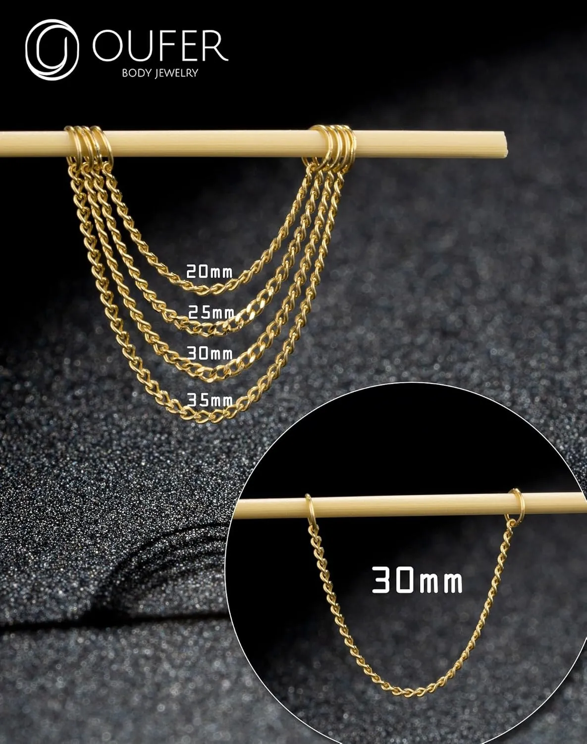 OUFER 14K Gold Earrings, Convertible Dangle Chain for Double Piercings, Drop Dangle Earrings
