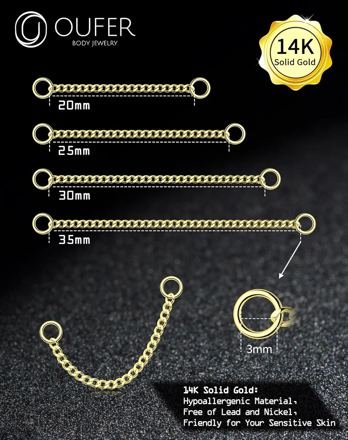 OUFER 14K Gold Earrings, Convertible Dangle Chain for Double Piercings, Drop Dangle Earrings