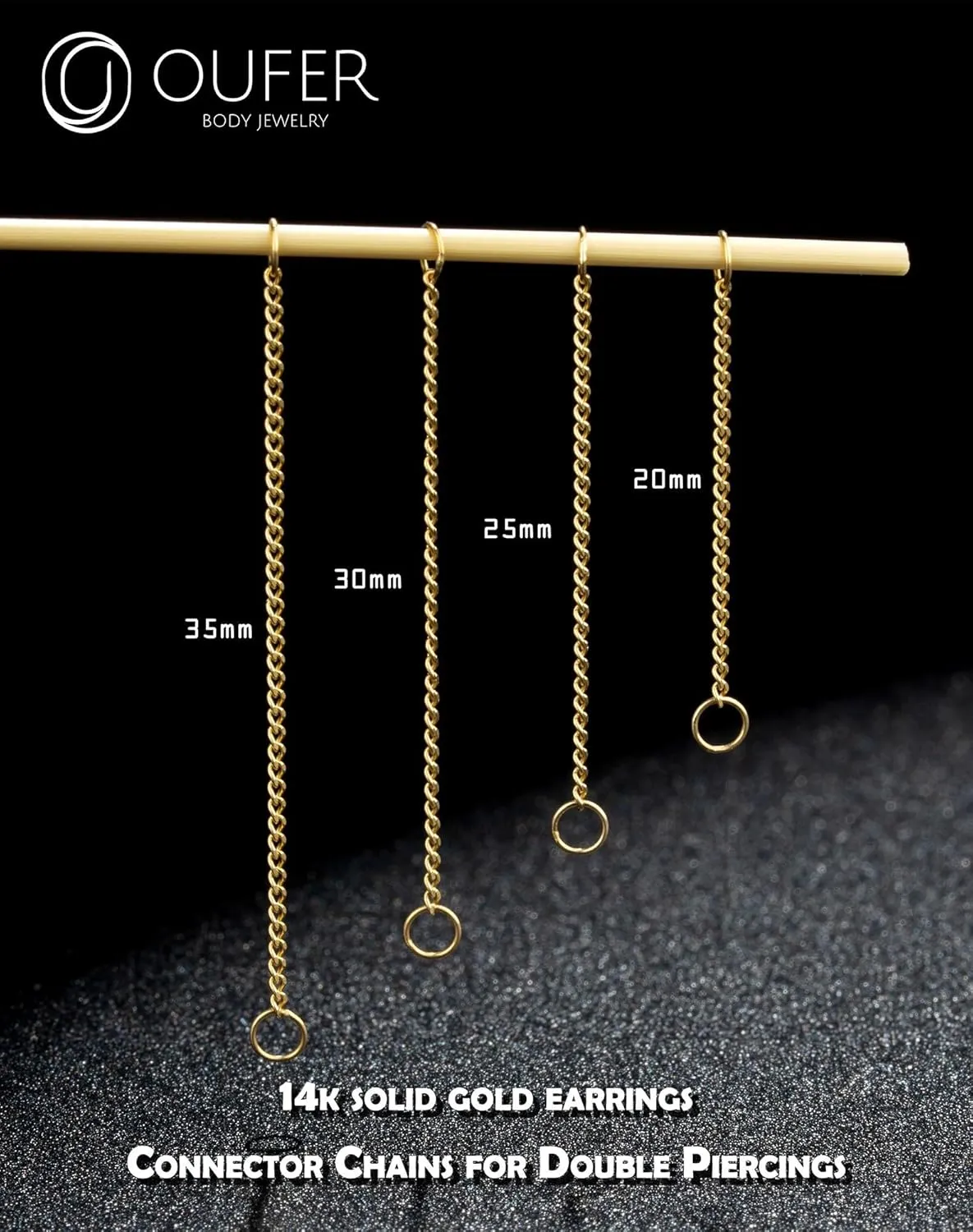 OUFER 14K Gold Earrings, Convertible Dangle Chain for Double Piercings, Drop Dangle Earrings