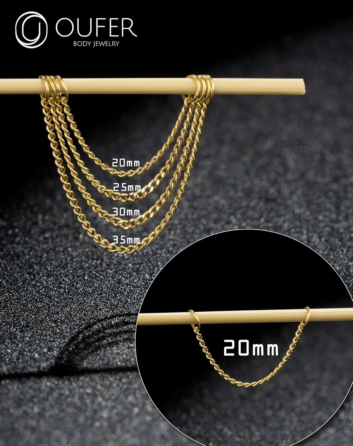 OUFER 14K Gold Earrings, Convertible Dangle Chain for Double Piercings, Drop Dangle Earrings