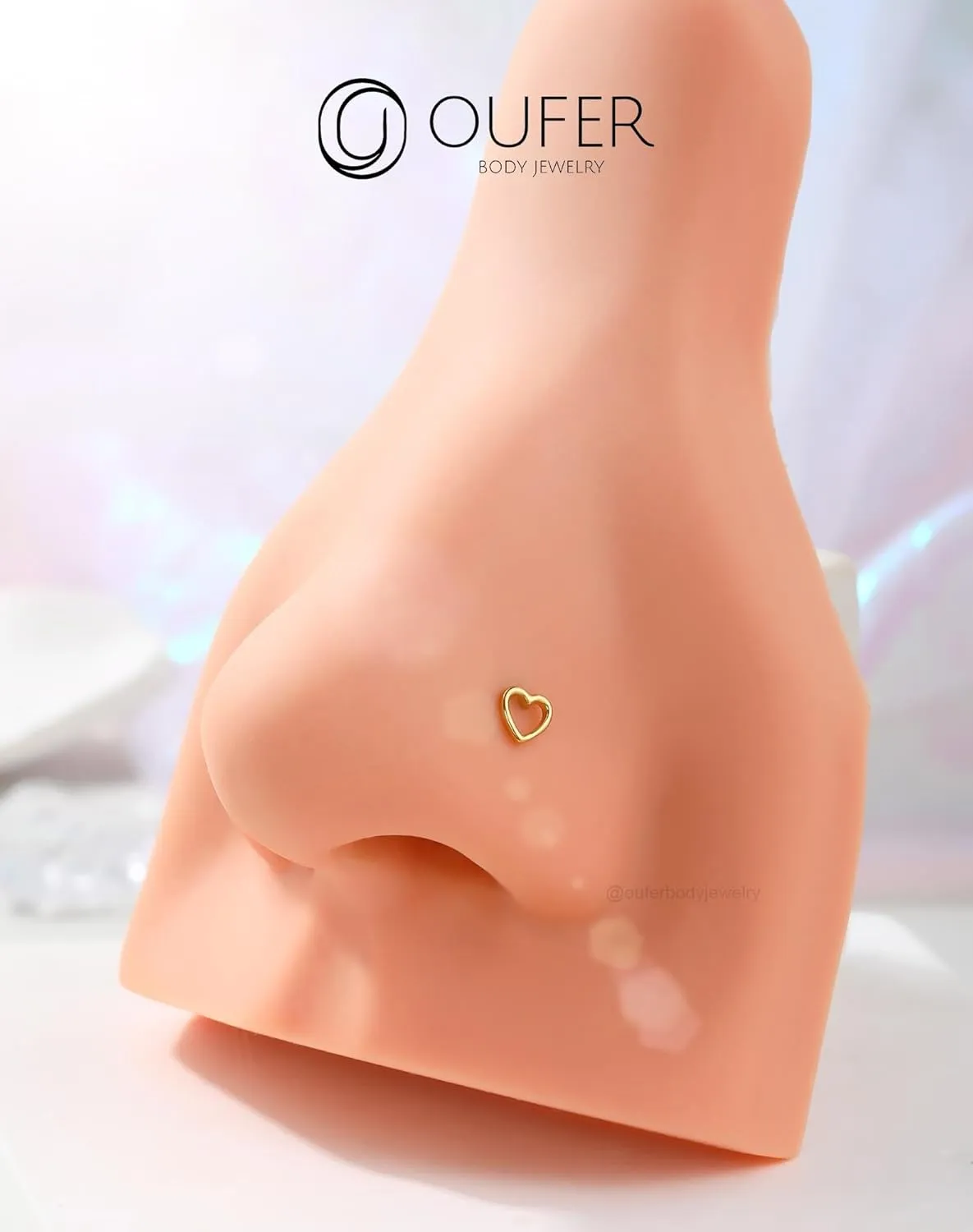 OUFER 925 Sterling Silver Gold Nose Rings, Heart Nose Studs For Women, Cute Nose Nostril Piercing Jewelry, L-Shaped 20G Nose Rings Studs-Gold Heart