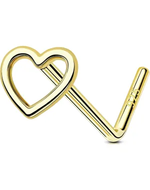 OUFER 925 Sterling Silver Gold Nose Rings, Heart Nose Studs For Women, Cute Nose Nostril Piercing Jewelry, L-Shaped 20G Nose Rings Studs-Gold Heart