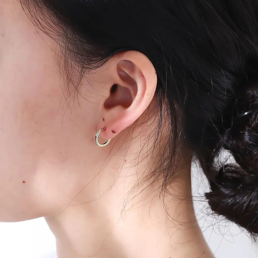 OUXi Hoop Earrings for Women, 18K Gold Plated C Shape Stud Earring, Rainbow Cubic Zirconia S925 Sterling Studs Hypoallergenic Jewelry Gifts for Women Trendy