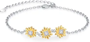 Palpitate Daisy Bracelets Daisy Bracelet for Women 925 Sterling Silver Flower Bracelet Daisy Jewelry Gifts for Women