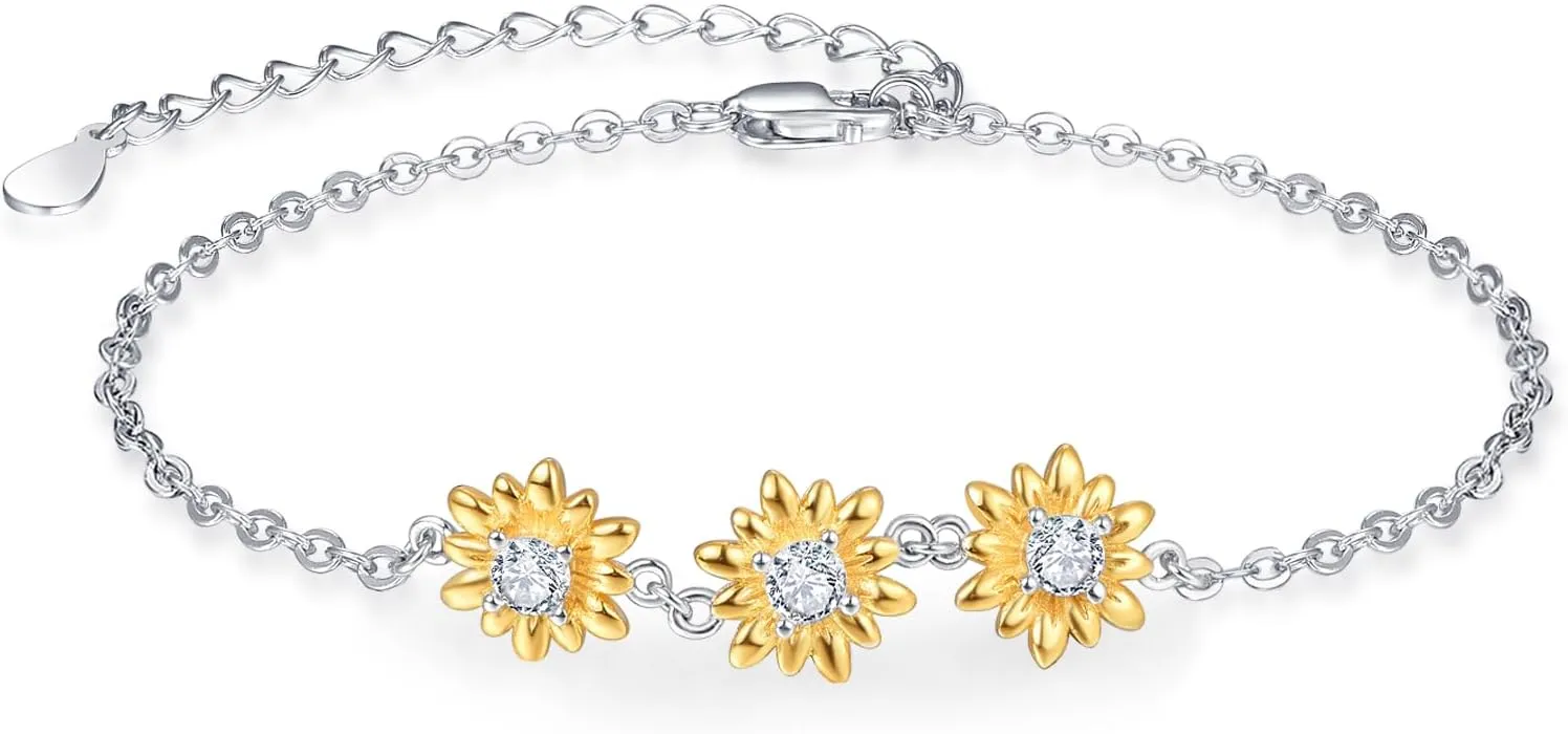 Palpitate Daisy Bracelets Daisy Bracelet for Women 925 Sterling Silver Flower Bracelet Daisy Jewelry Gifts for Women