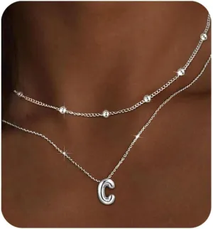 PANSHI Gold Initial Necklaces for    Layered Choker Bubble Letter Necklace Gold Jewelry Teen Gift Trendy Stuff Personalized Gifts for Women Her