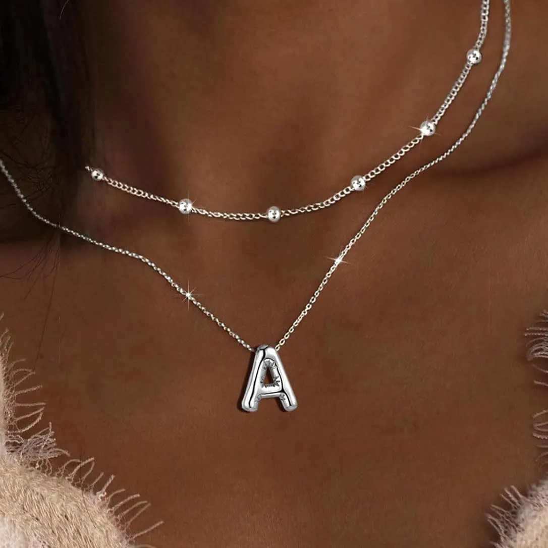 PANSHI Gold Initial Necklaces for    Layered Choker Bubble Letter Necklace Gold Jewelry Teen Gift Trendy Stuff Personalized Gifts for Women Her