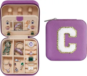 Parima Preppy Travel Jewelry Box - Personalized Trendy Letter Jewelry Organizer Box for Girls, Travel Gifts for Teen Girls Trendy Stuff | Graduation Gifts for Girls Fashion - Letter C, Purple