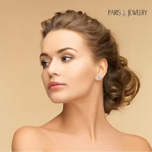 Paris Jewelry 14k White Gold Plated Over Sterling Silver 4 Ct Round Created Aquamarine Stud Earrings