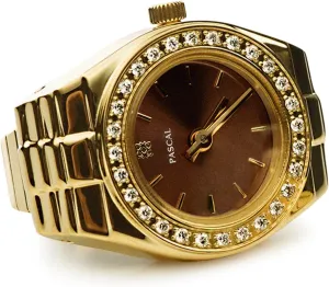 PASCAL Luxe Classic Diamond Ring Watch for Women Gold Finger Watch, Quartz Movement, Scratch Resistant Sapphire Crystal, Stretch Band, Dainty Clock Ring Women Fits Finger Size 0.65"-0.78"