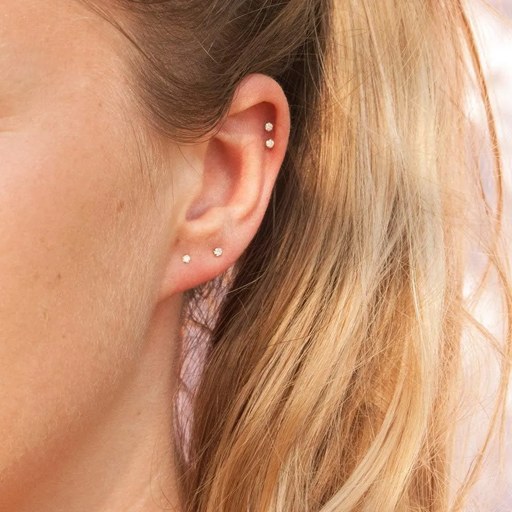 PATISORNA 925 Sterling Silver Long Post Earrings for Thick Earlobes | 2mm Tiny Cubic Zirconia Small Stud Earrings for Women Men Hypoallergenic