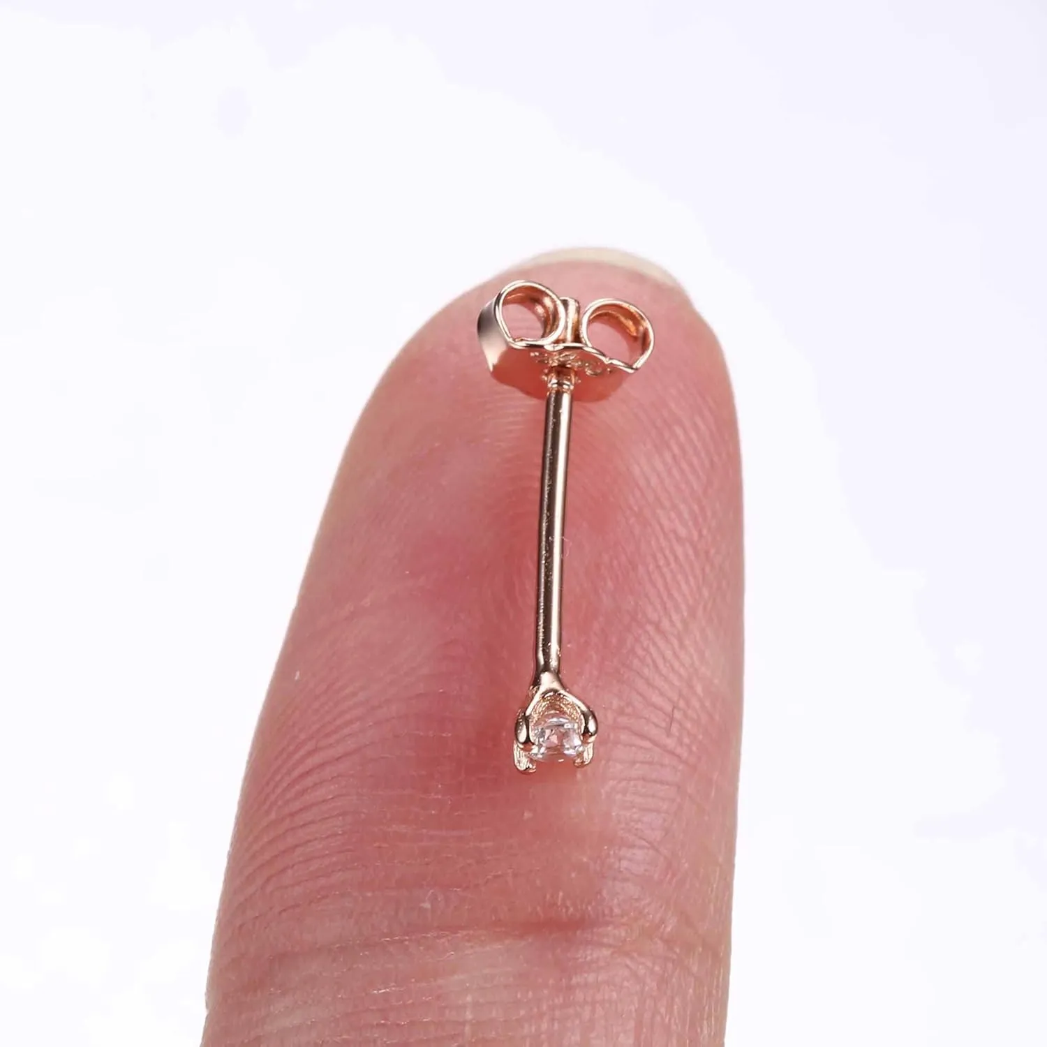 PATISORNA 925 Sterling Silver Long Post Earrings for Thick Earlobes | 2mm Tiny Cubic Zirconia Small Stud Earrings for Women Men Hypoallergenic