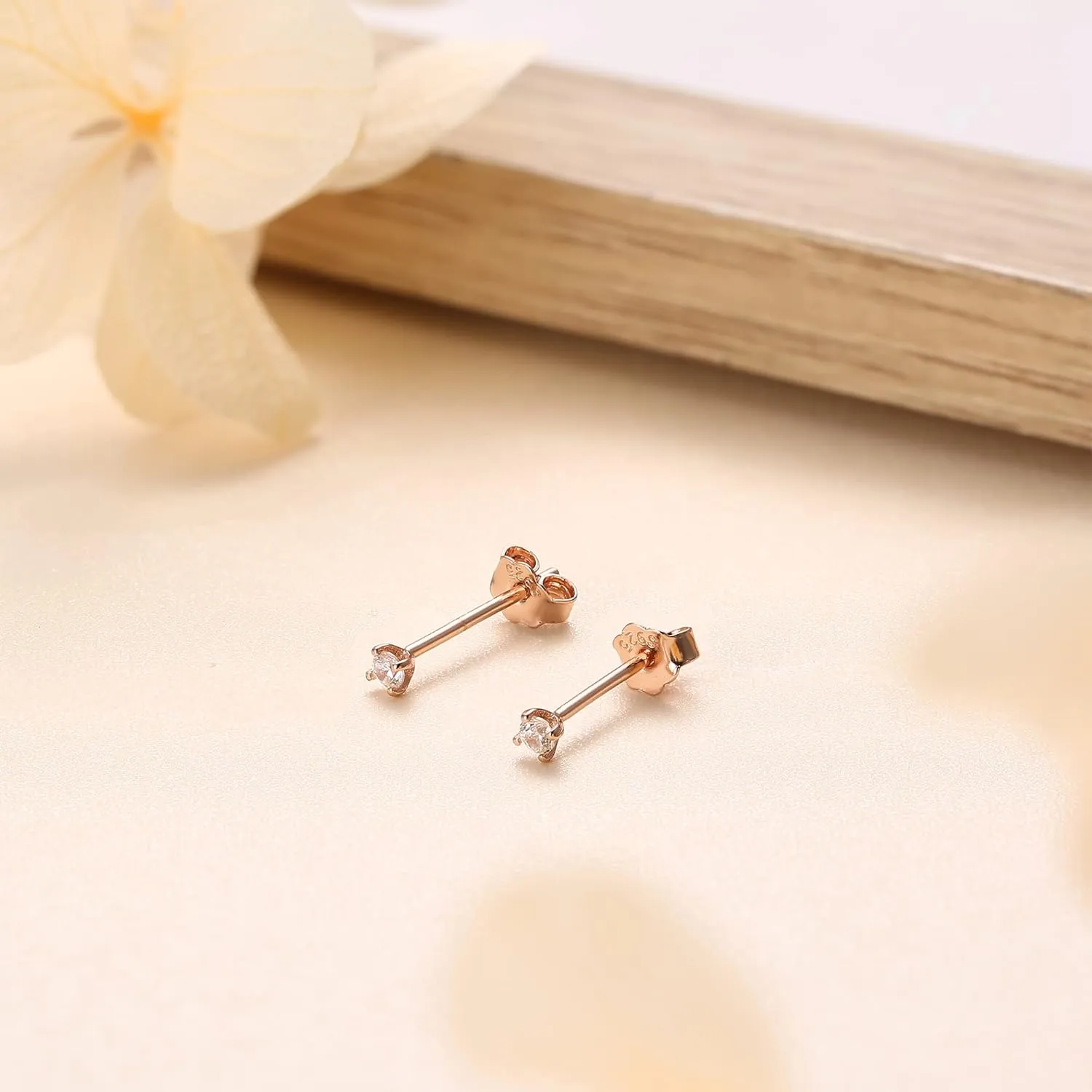 PATISORNA 925 Sterling Silver Long Post Earrings for Thick Earlobes | 2mm Tiny Cubic Zirconia Small Stud Earrings for Women Men Hypoallergenic