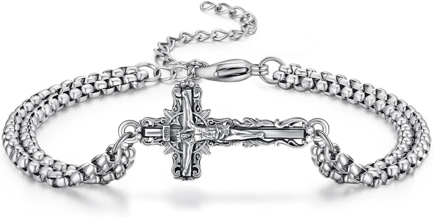 Patron Saint Bracelet 925 Sterling Silver Religious Protector Medal Bracelets Jewelry Gifts for Women Men