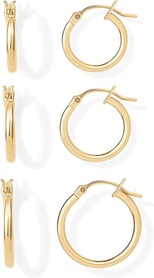 PAVOI 18K Gold Plated Sterling Silver Posts Small Hoop Earrings for Women - Trendy Geometric Plain Chunky Huggie Earscape Piercing Pack - Everyday Gold Hoop Earrings Set