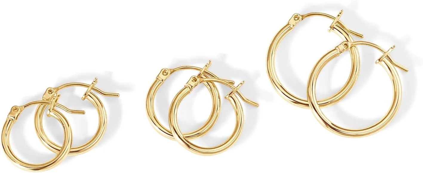 PAVOI 18K Gold Plated Sterling Silver Posts Small Hoop Earrings for Women - Trendy Geometric Plain Chunky Huggie Earscape Piercing Pack - Everyday Gold Hoop Earrings Set