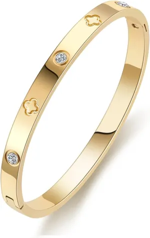 PDWZNBA 18K Gold Plated Love Friendship Bracelets with CZ Stones Trendy Stainless Steel Bangle Jewelry