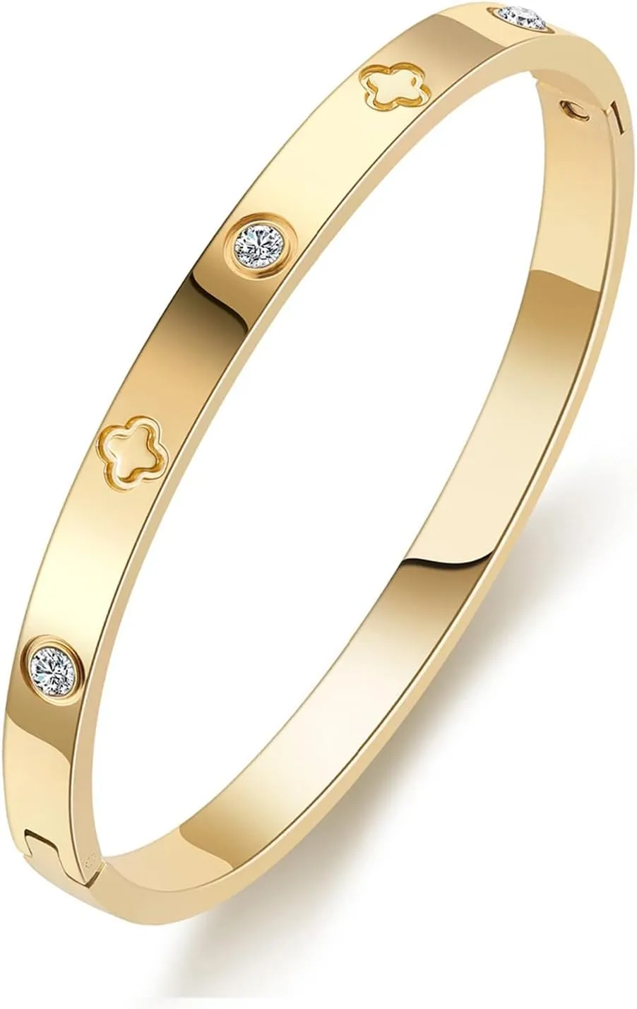 PDWZNBA 18K Gold Plated Love Friendship Bracelets with CZ Stones Trendy Stainless Steel Bangle Jewelry