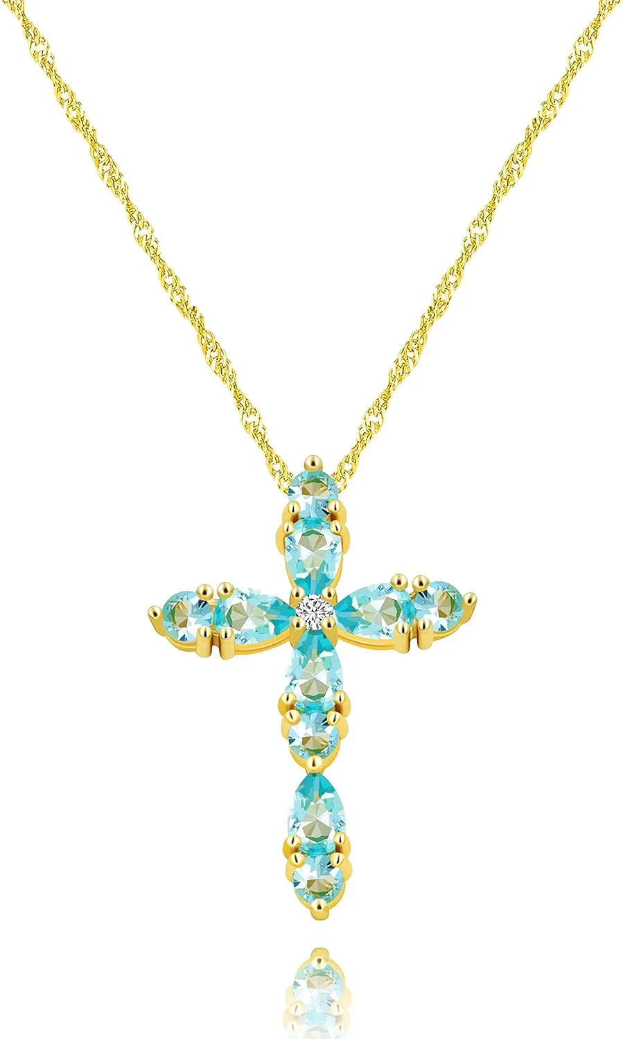 Pear-Shaped Light Blue CZ Cross Pendant Necklace Gold Plated Delicate Faith Crystal Jewelry ZY147