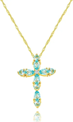 Pear-Shaped Light Blue CZ Cross Pendant Necklace Gold Plated Delicate Faith Crystal Jewelry ZY147