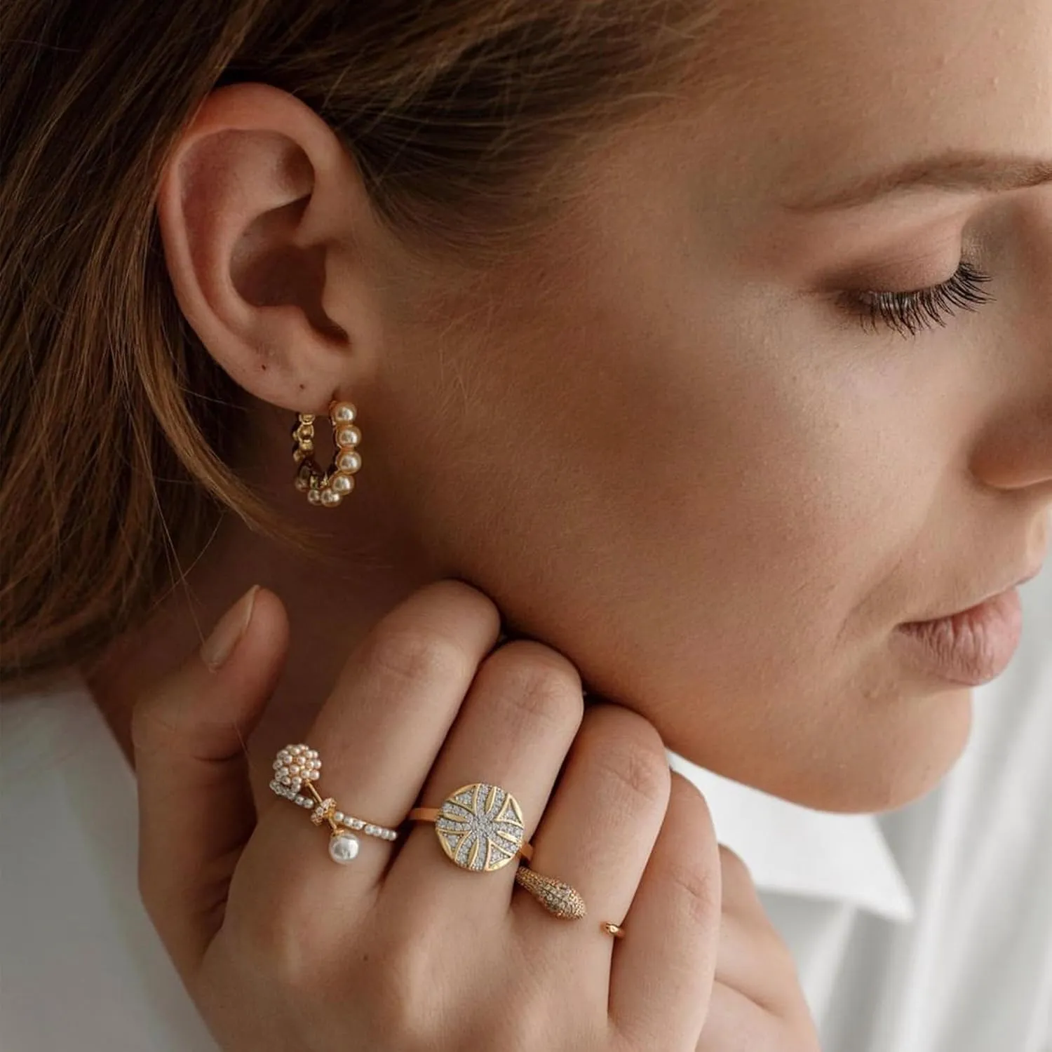 Pearl Beaded Huggie Hoop Earrings, 14K Gold Plated Bead Earrings 23mm - Dainty Stud Earrings, Minimalist Pearl Earrings, Gold Huggies for Her