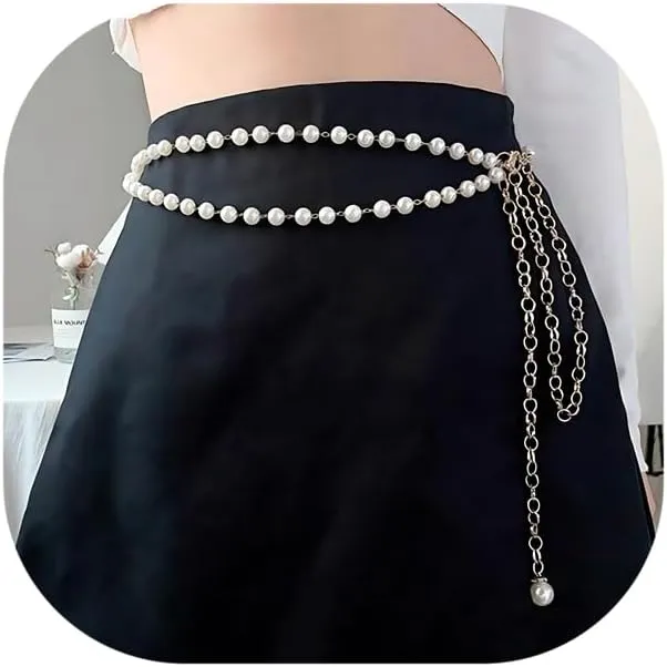 Pearl Belts for Women Layered Dresses Belt 14k Gold Plated Waist Body Chain Charm Pearl Dress Belts Bride Wedding Fashion Jewelry Gifts Accessory