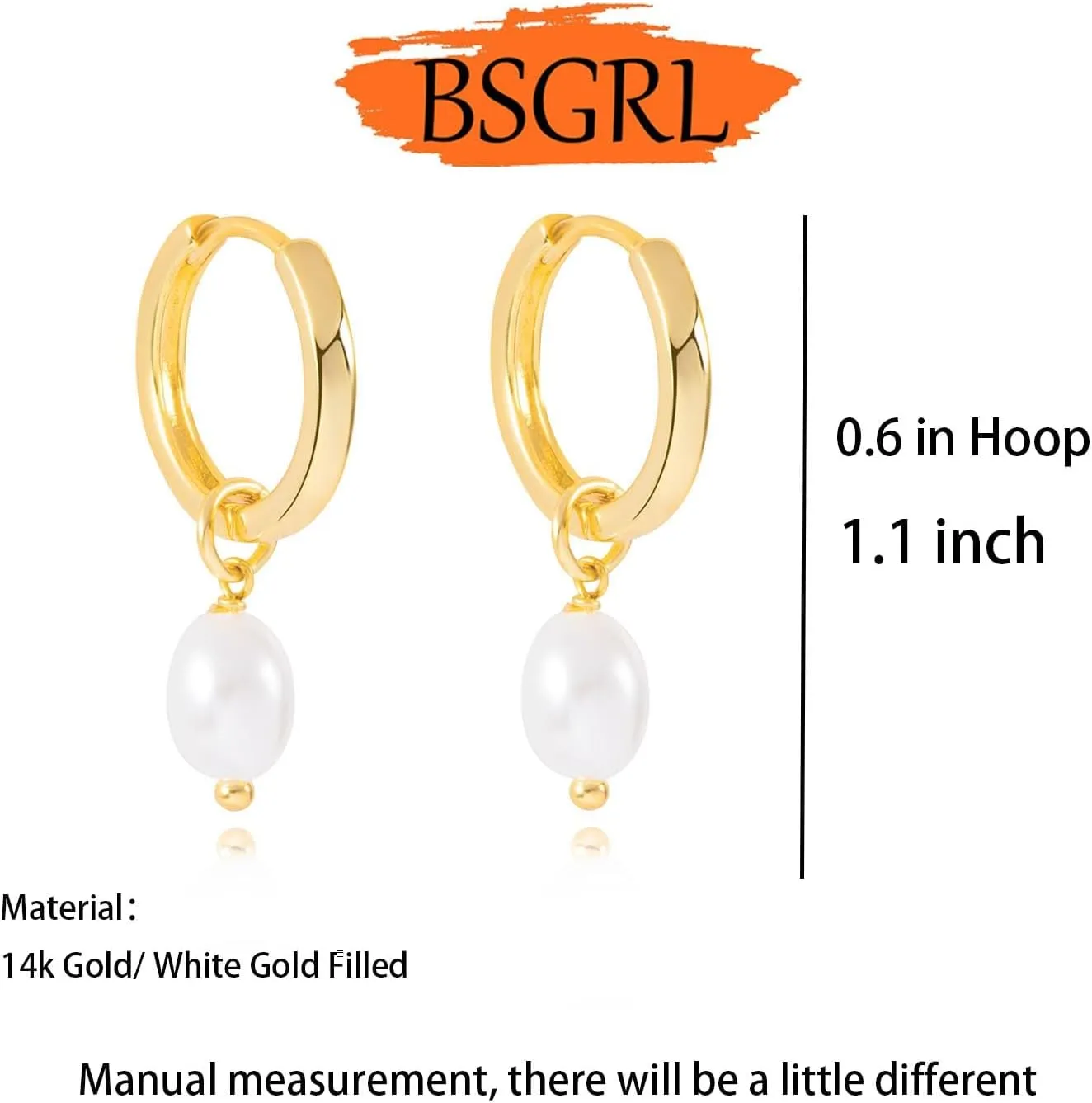 Pearl Earrings-14K Gold Plated Dainty Pearl Huggie Small Hoop Drop Dangle Earrings for Women Bridal Bridesmaids Elegant Wedding Jewelry