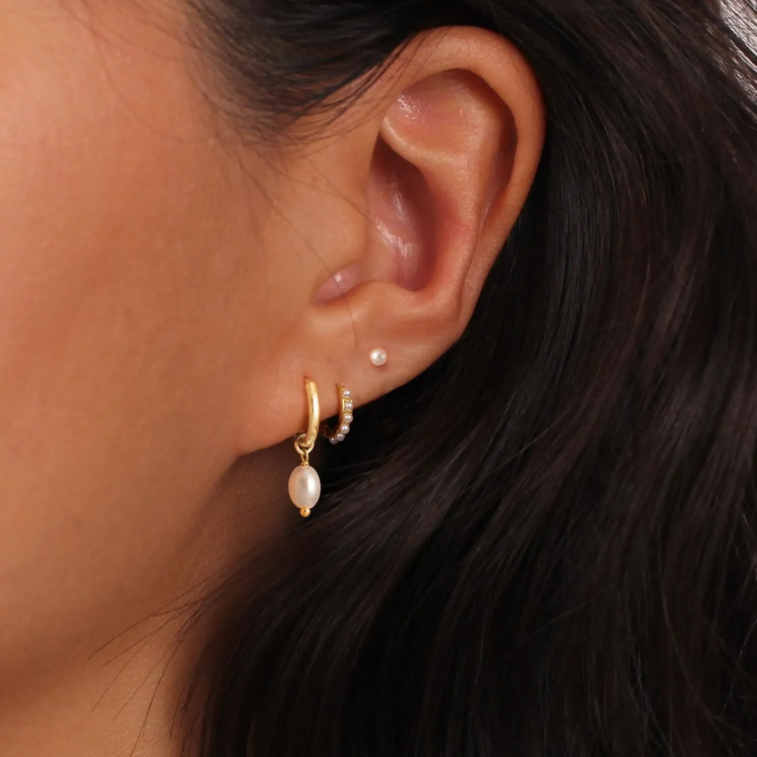 Pearl Earrings-14K Gold Plated Dainty Pearl Huggie Small Hoop Drop Dangle Earrings for Women Bridal Bridesmaids Elegant Wedding Jewelry