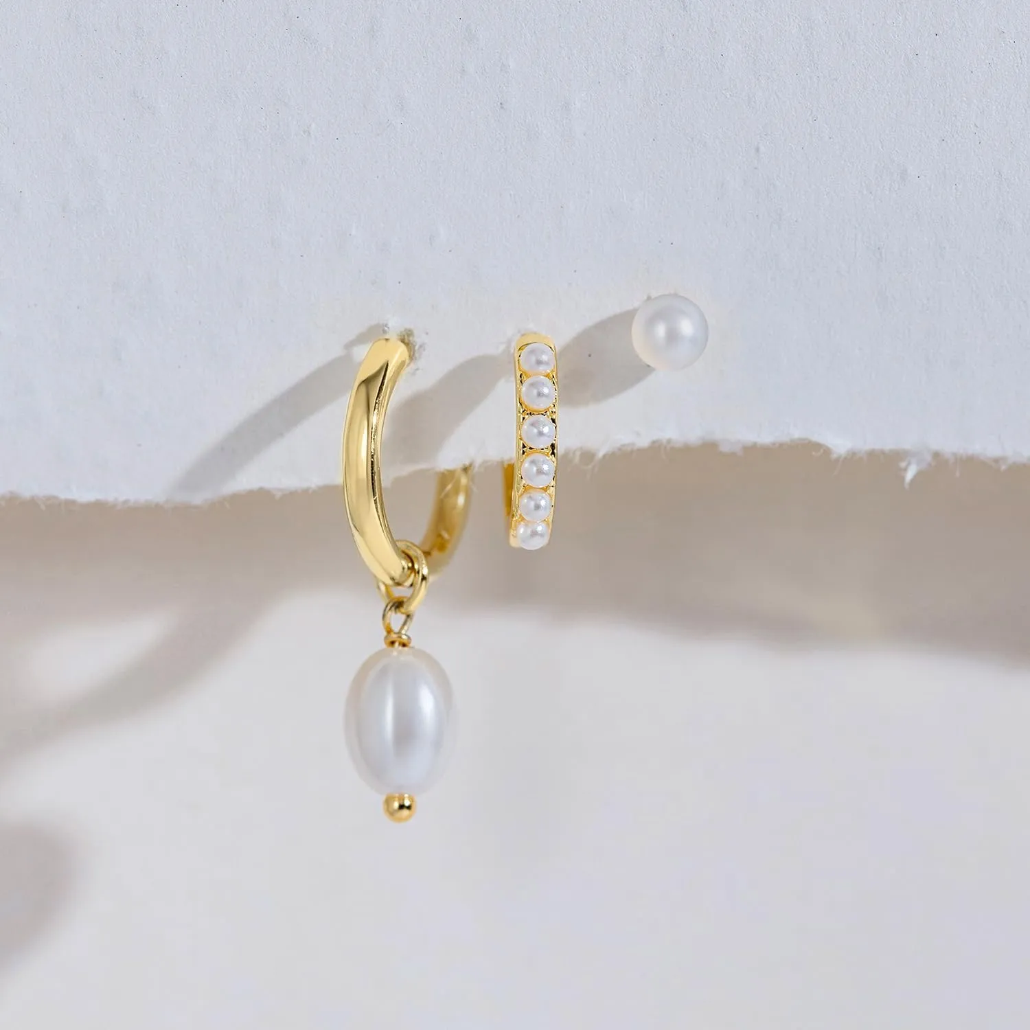Pearl Earrings-14K Gold Plated Dainty Pearl Huggie Small Hoop Drop Dangle Earrings for Women Bridal Bridesmaids Elegant Wedding Jewelry