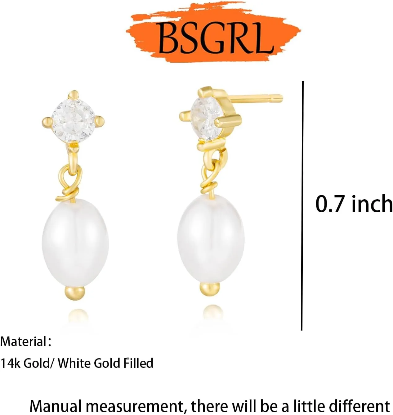 Pearl Earrings-14K Gold Plated Dainty Pearl Huggie Small Hoop Drop Dangle Earrings for women